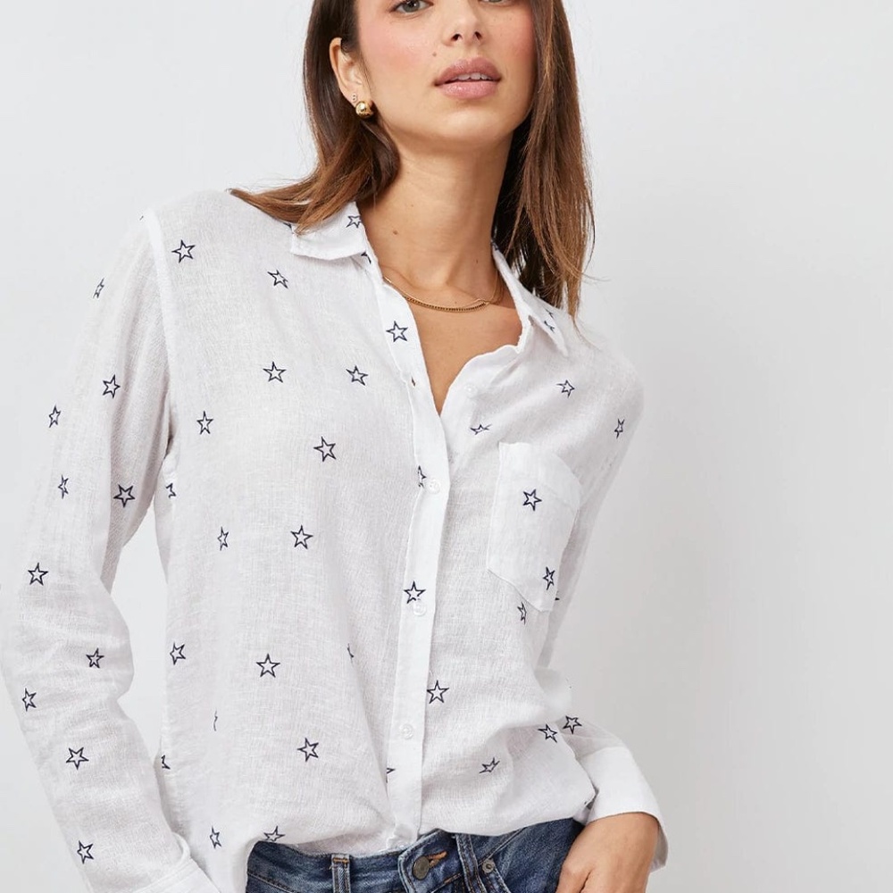 Rails Charli Star Linen Blend Blouse In Flocked M… - image 1